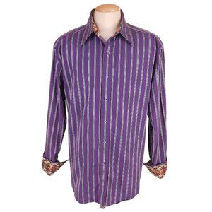 Robert Graham Cotton Embroidered LS Shirt Size XL Mens Cotton Purple Stripe